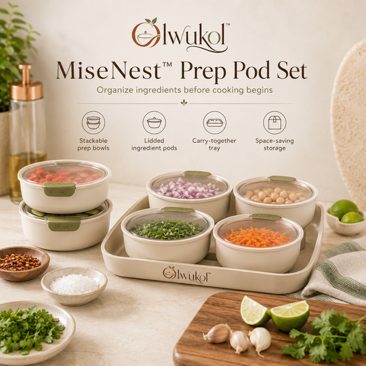 Olwukol™ MiseNest Stackable Mise en Place Bowls with Lids, Snap-Together Tray, Ingredient Cups & Meal Prep Organizer